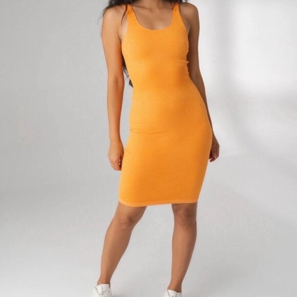 Balance Athletica Dresses & Skirts - Balance Athletica Women's Orange Linear Ribbed Bodycon Midi Dress Size Small